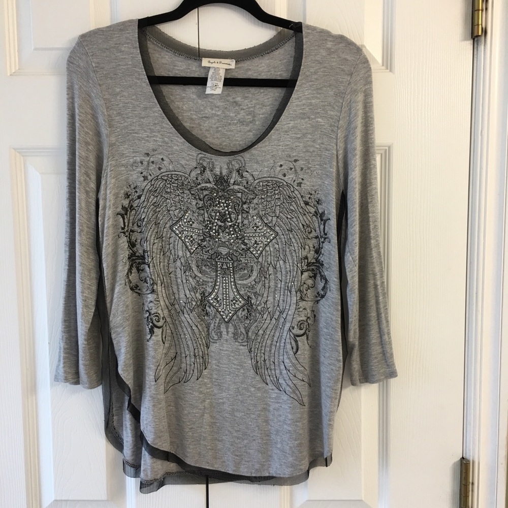 Ladies Grey Top Angels and Diamonds Size L
